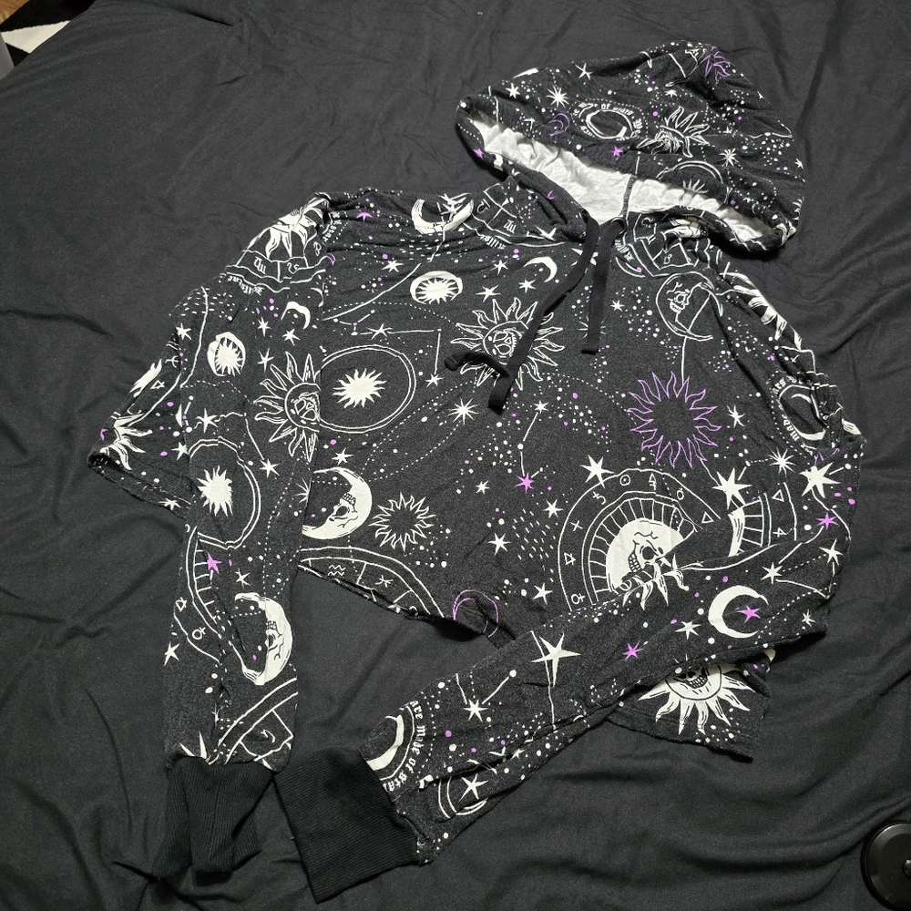 Killstar Nebula Black and White Celestial Cropped Hoodie